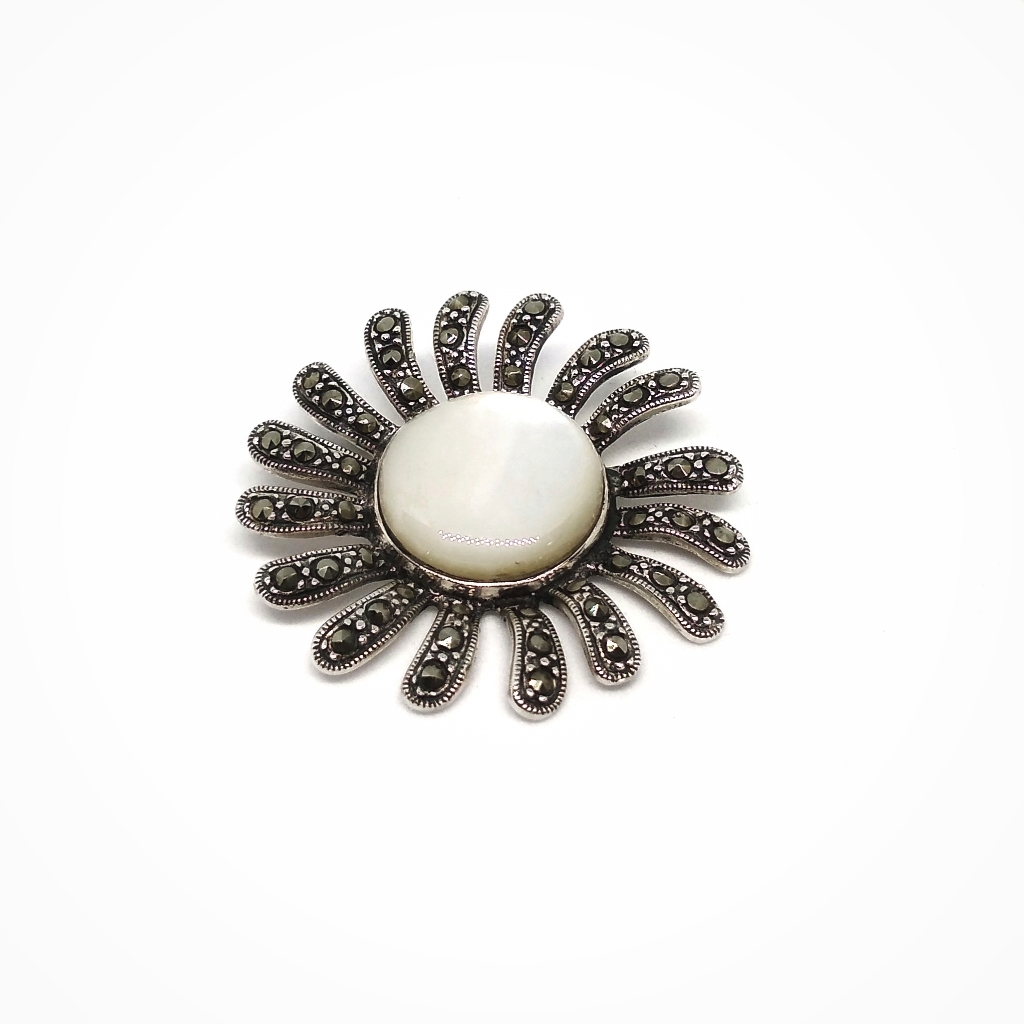 Ss Flower Marcasite And Mop Floating Pendant
